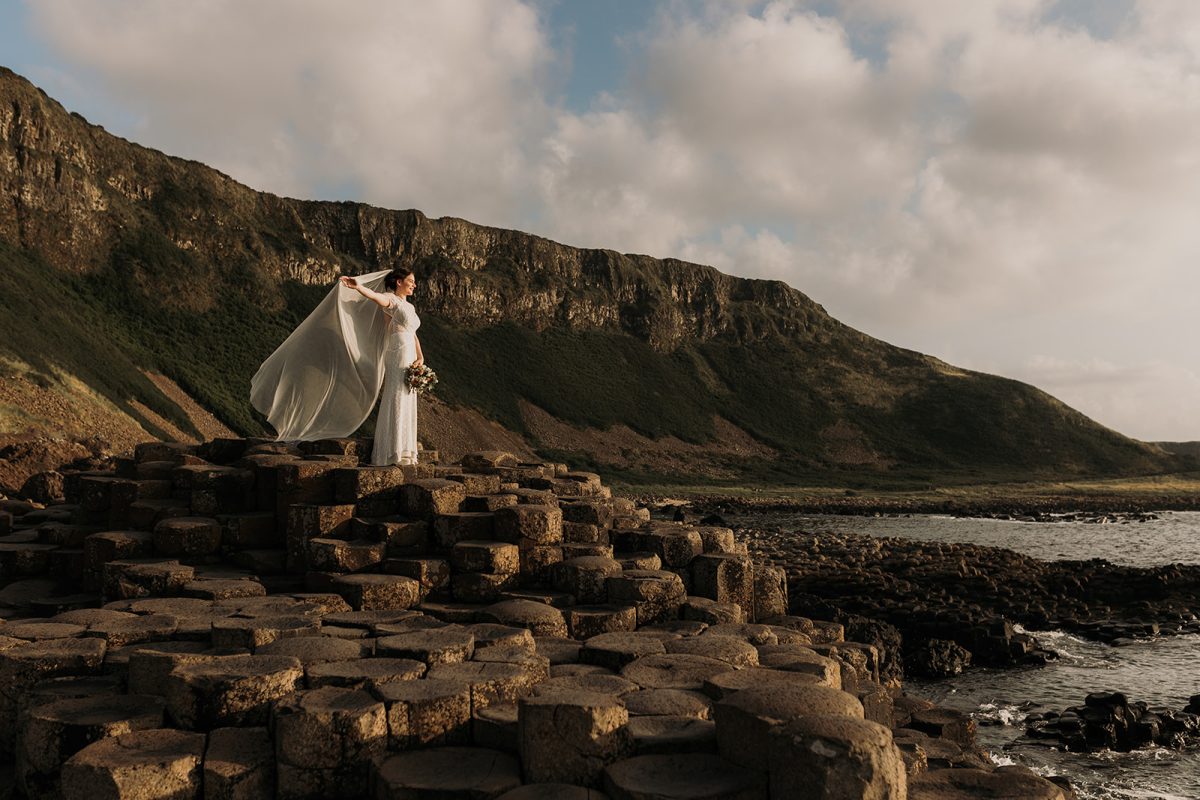 bride on the stones at Giants Causeway